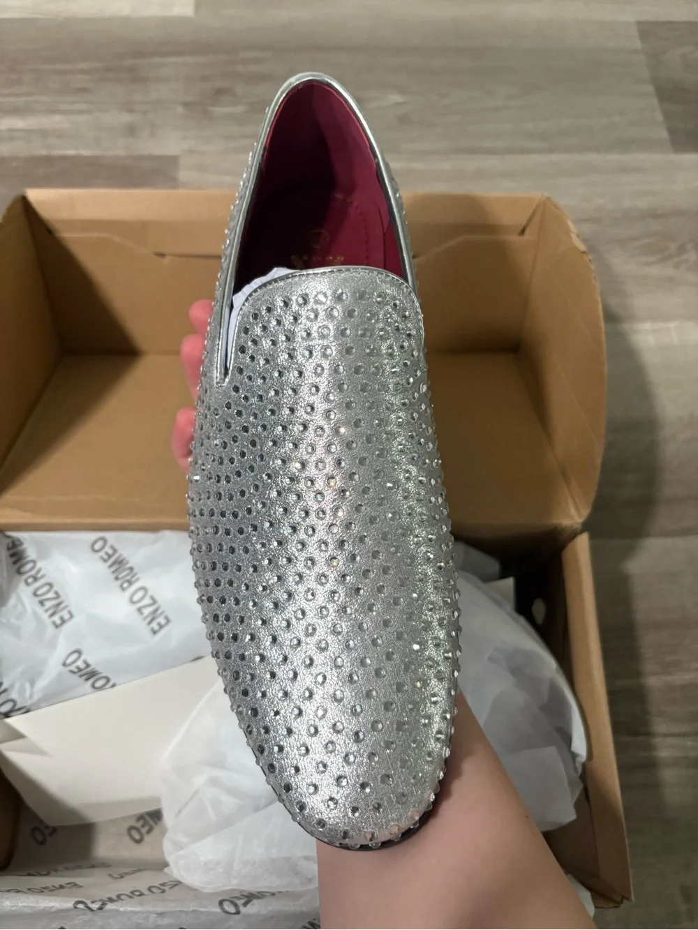 Enzo Romeo Men’s Silver Crystal-Studded Slip-On Loafer